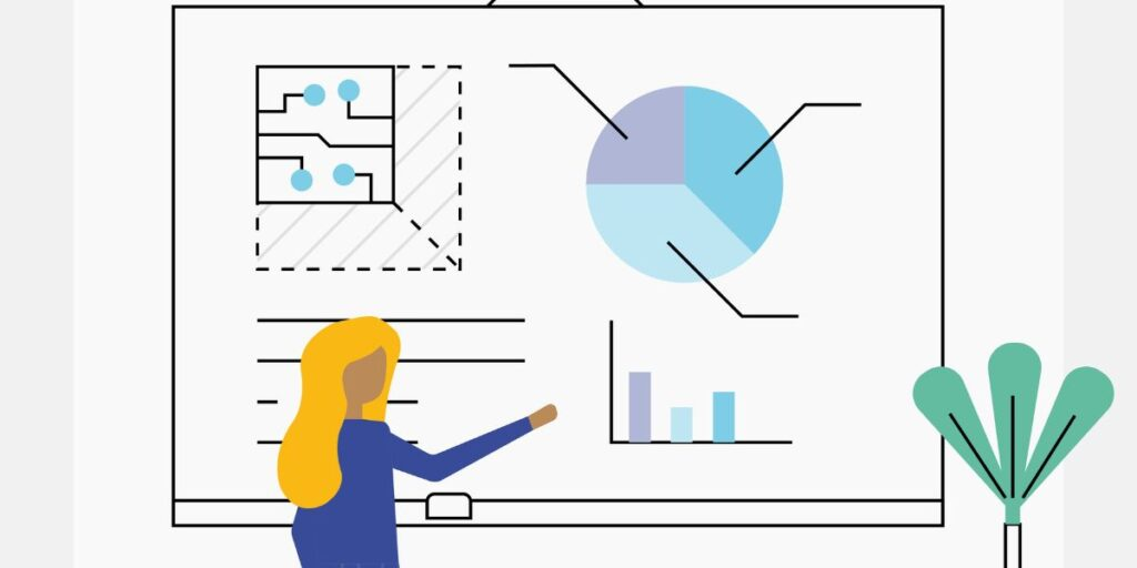 Person presenting a business dashboard