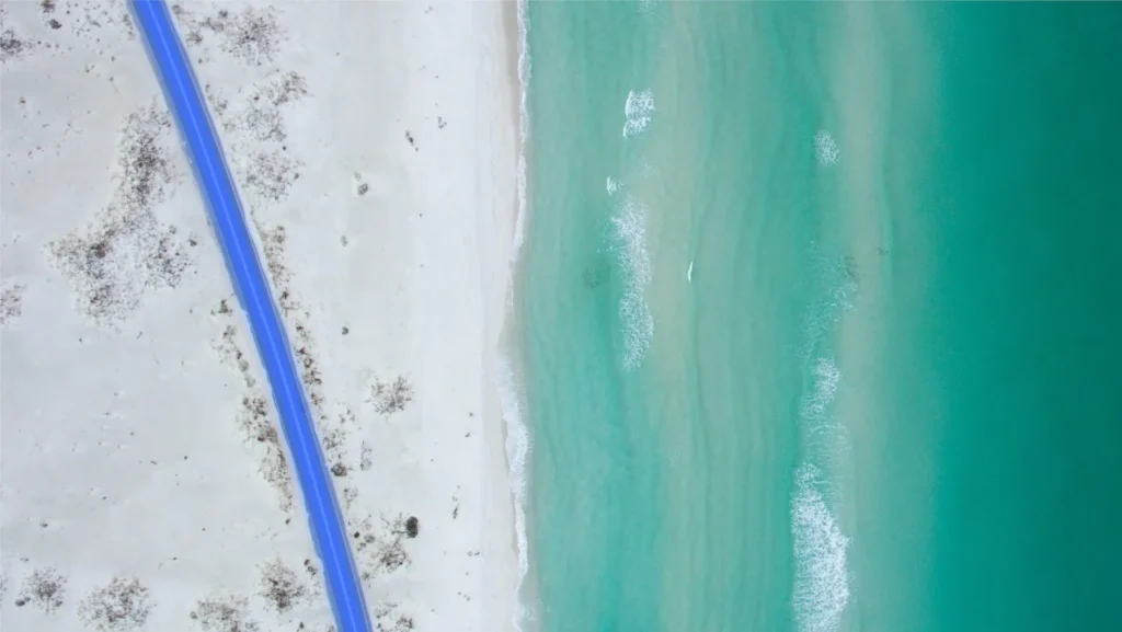 A white sand beach and the sea