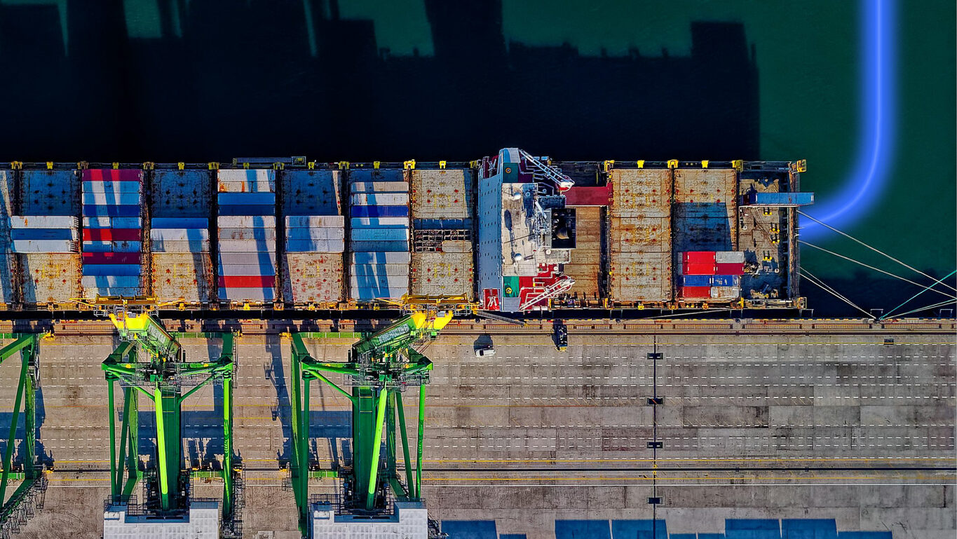 A ship being loaded in docks